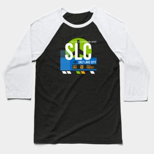 Salt Lake City (SLC) Airport // Retro Sunset Baggage Tag Baseball T-Shirt